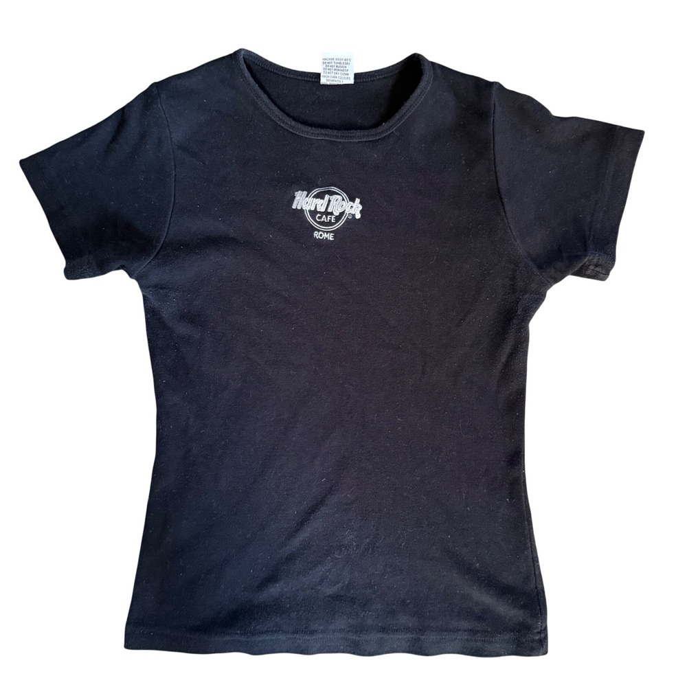 VTG Hard Rock Cafe Rome Italy Baby‎ T Shirt Black Embroidered One Size Y2K 90s